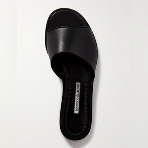 NWT Manolo Blahnik Women's Black Safianu Leather Slides Shoe Size 37